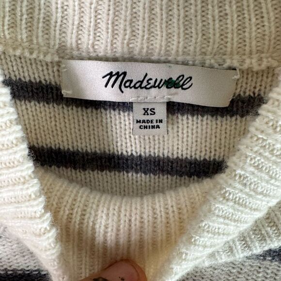 Madewell Turtleneck Sweater in Gray and White Stripes - Picture 3 of 13